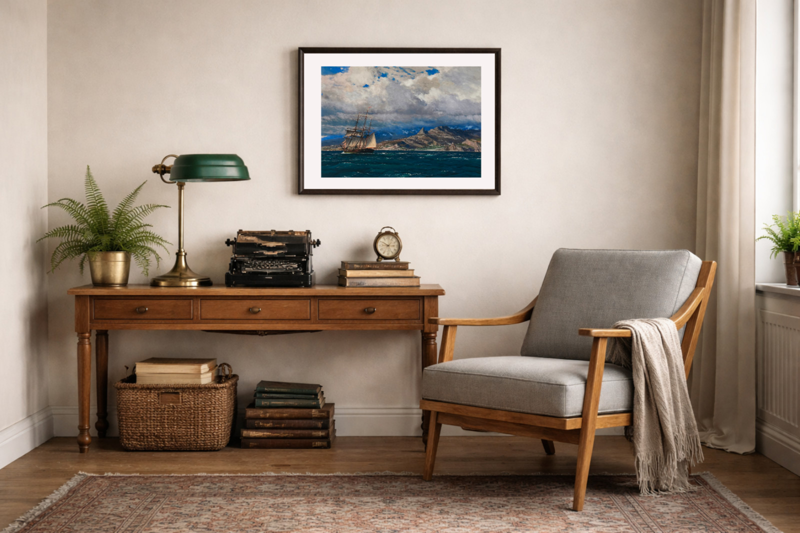 Three Masted Sailing Ship Poster – Maritime Coastal Home Nautical Wall Art Print