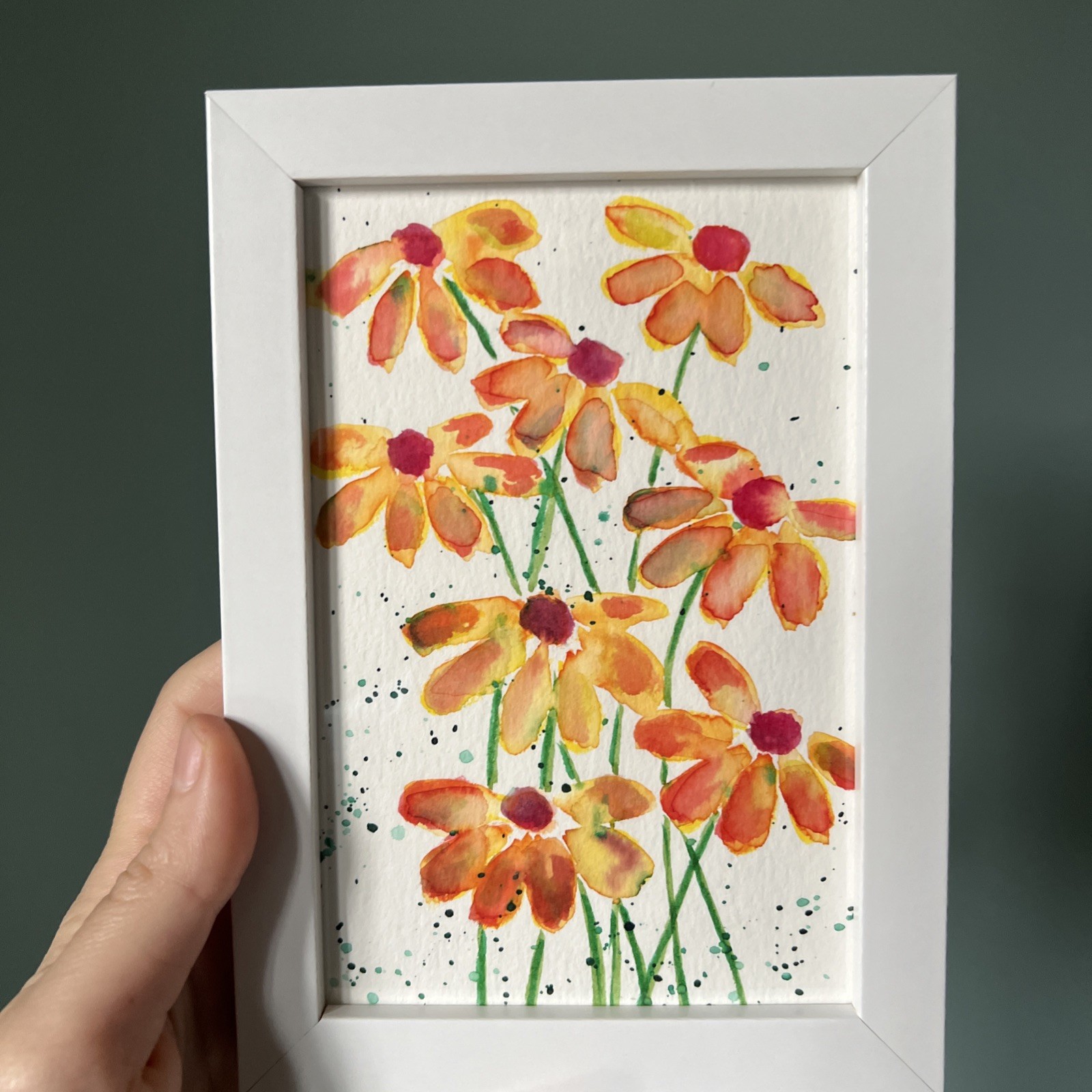 Daisies,abstract,flowers,original,miniature Painting,small,mini,framed