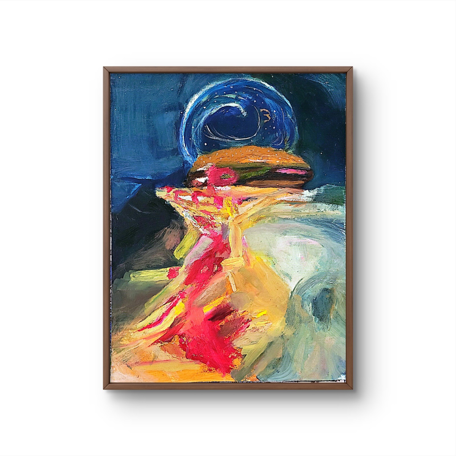 Burger And Fries Abstract Expressionist Original Oil Painting Canvas 12×16