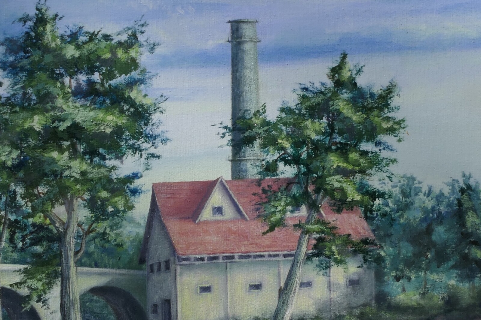 ARTIST SIGNED DOUG CASTENSON OIL PAINTING UNITED STATES MIDWEST WATERMILL