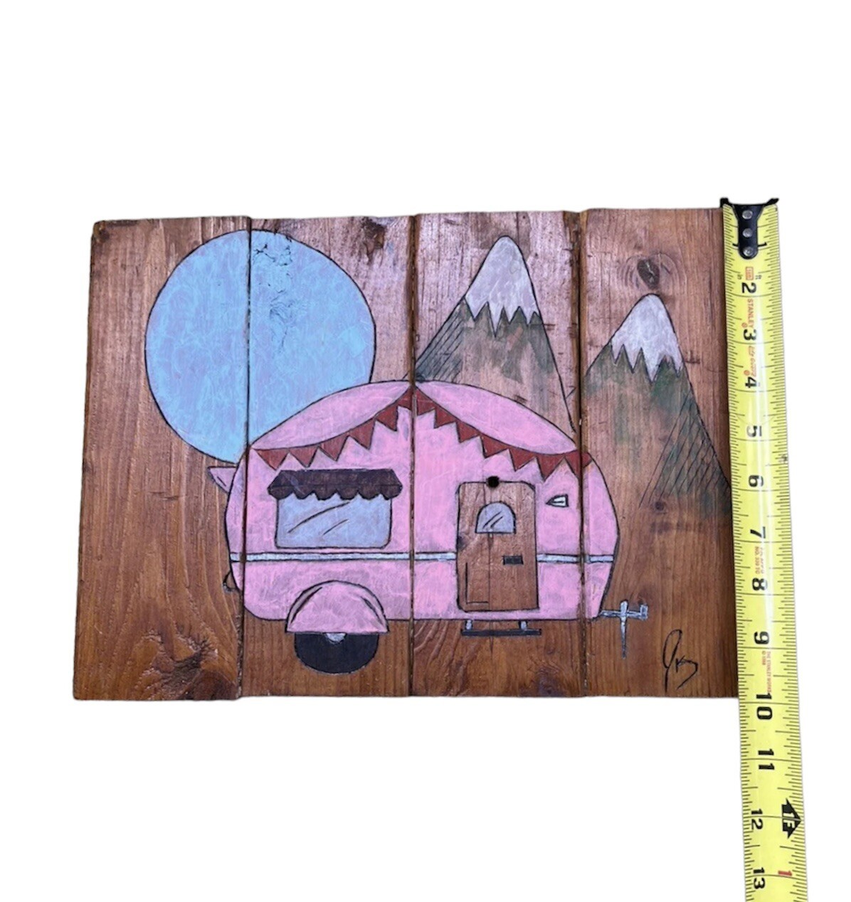 Wood Burning hand Painted Decor Shasta trailer camping van life Artist Signed