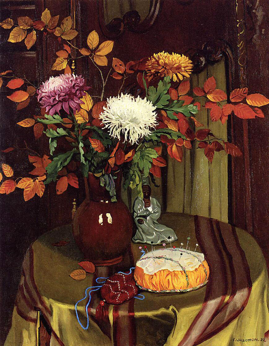 Oil painting flower Chrysanthemums-and-Autumn-Foliage-Felix-Vallotton