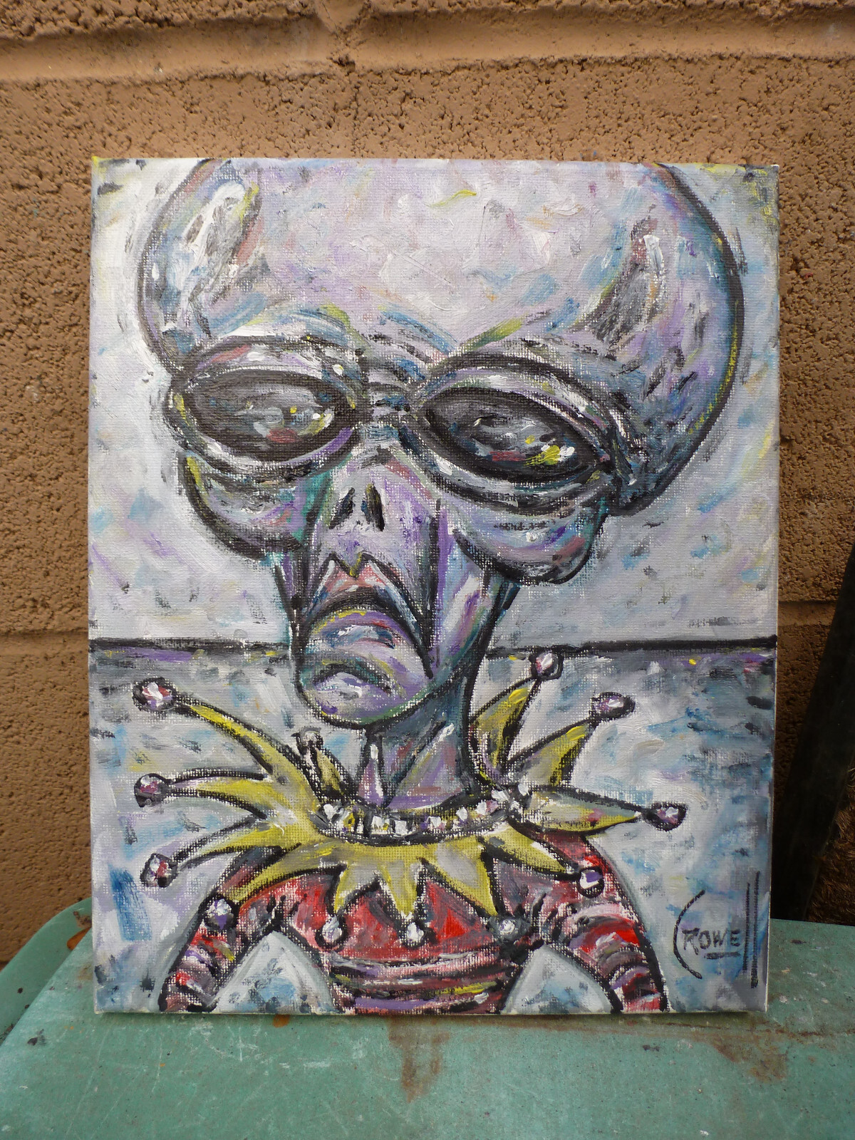 AN UPSET ALIEN new 8×10 oil painting original art outer space Wow signed Crowell