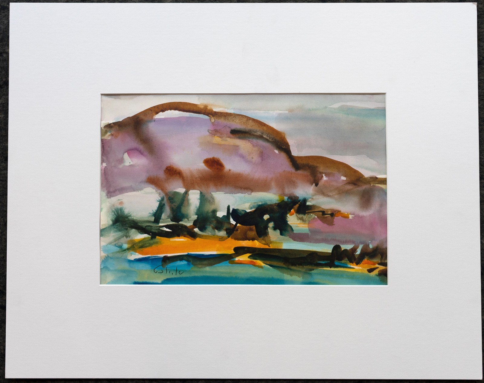 ESTHER YUCHT, ISRAEL 1970, Expressionism, Landscape Watercolor, VERY NICE! RARE