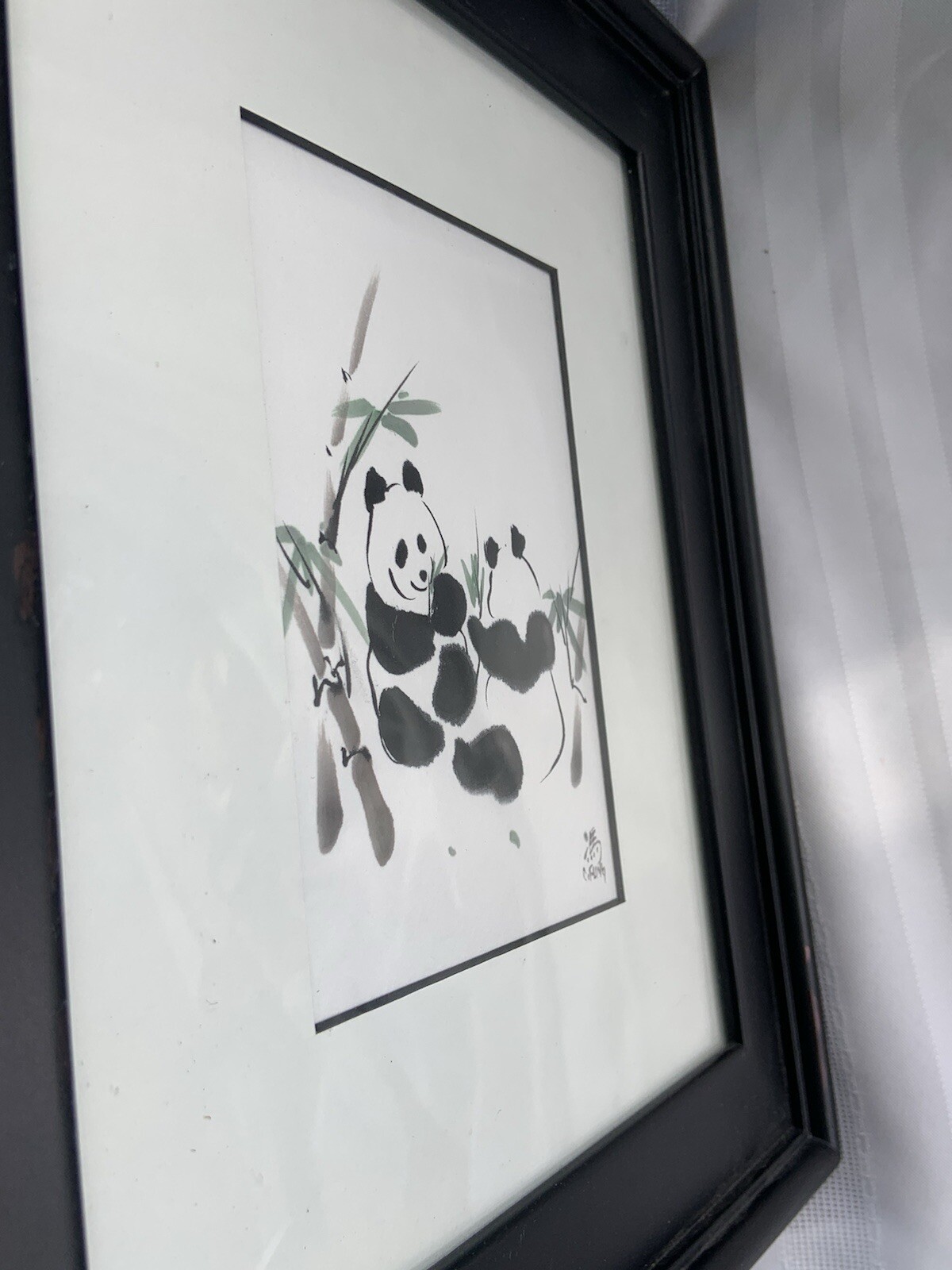 SIGNED Panda Chinese Painting Charlotte Fung Miller Framed Pandas Matted Asian