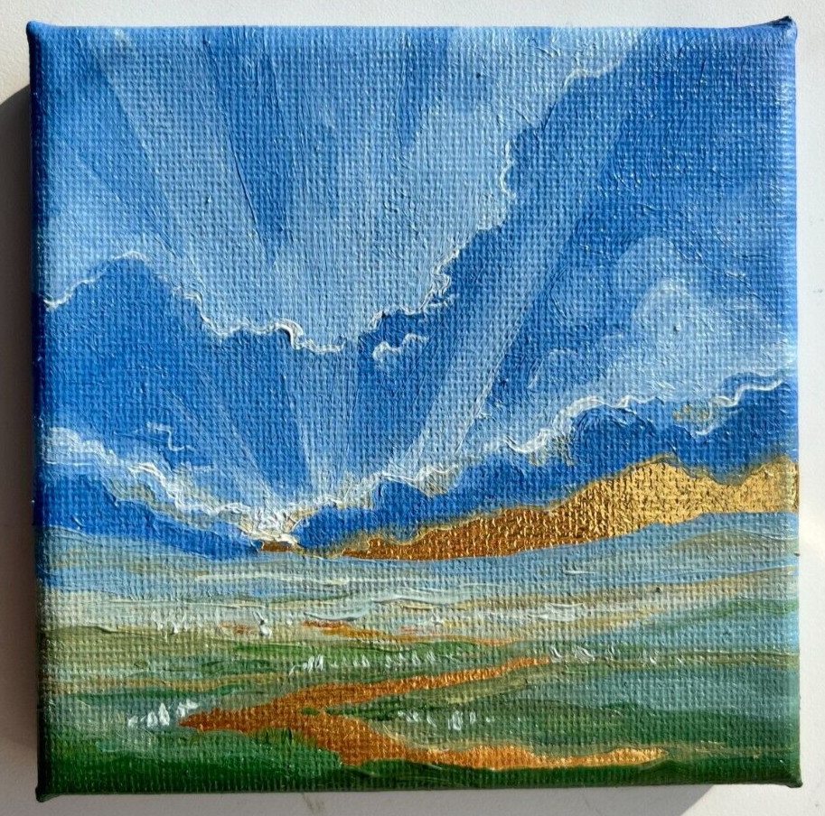 Original Acrylic Painting on Canvas, 4×4 – Radiant Sky, Handmade
