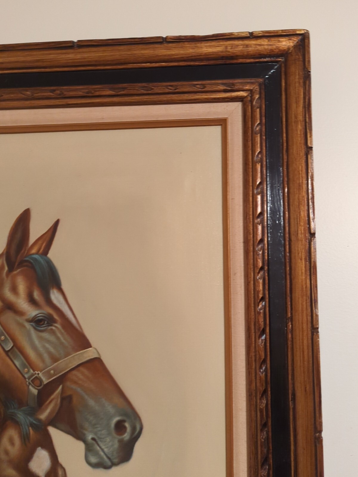 Rare Signed RON BALABAN Double Horse ORIGINAL OIL On CANVAS 32 X 38″ WOOD FRAMED