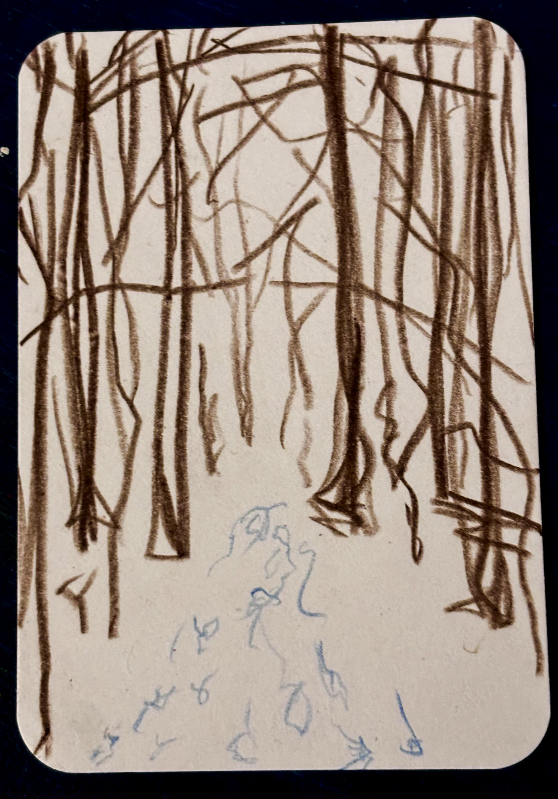 aceo winter walk canada canadian ontario trees foot prints snow simple blue brow