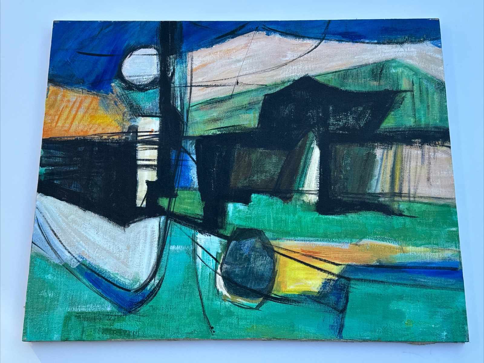 MID CENTURY ABSTRACT PAINTING MODERNISM CUBIST EXPRESSIONIST 24 BY 30 INCHES