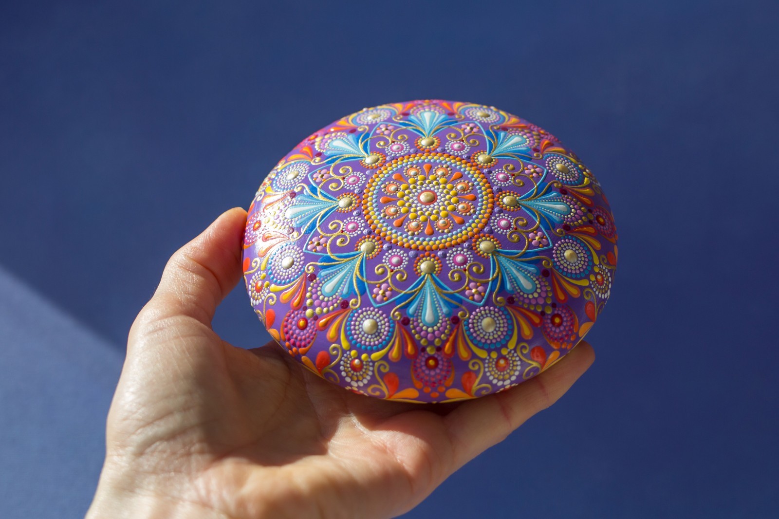 Mandala Painted Stone Acrylic Rock Paperweight Dot Art Painting by Lauruntra