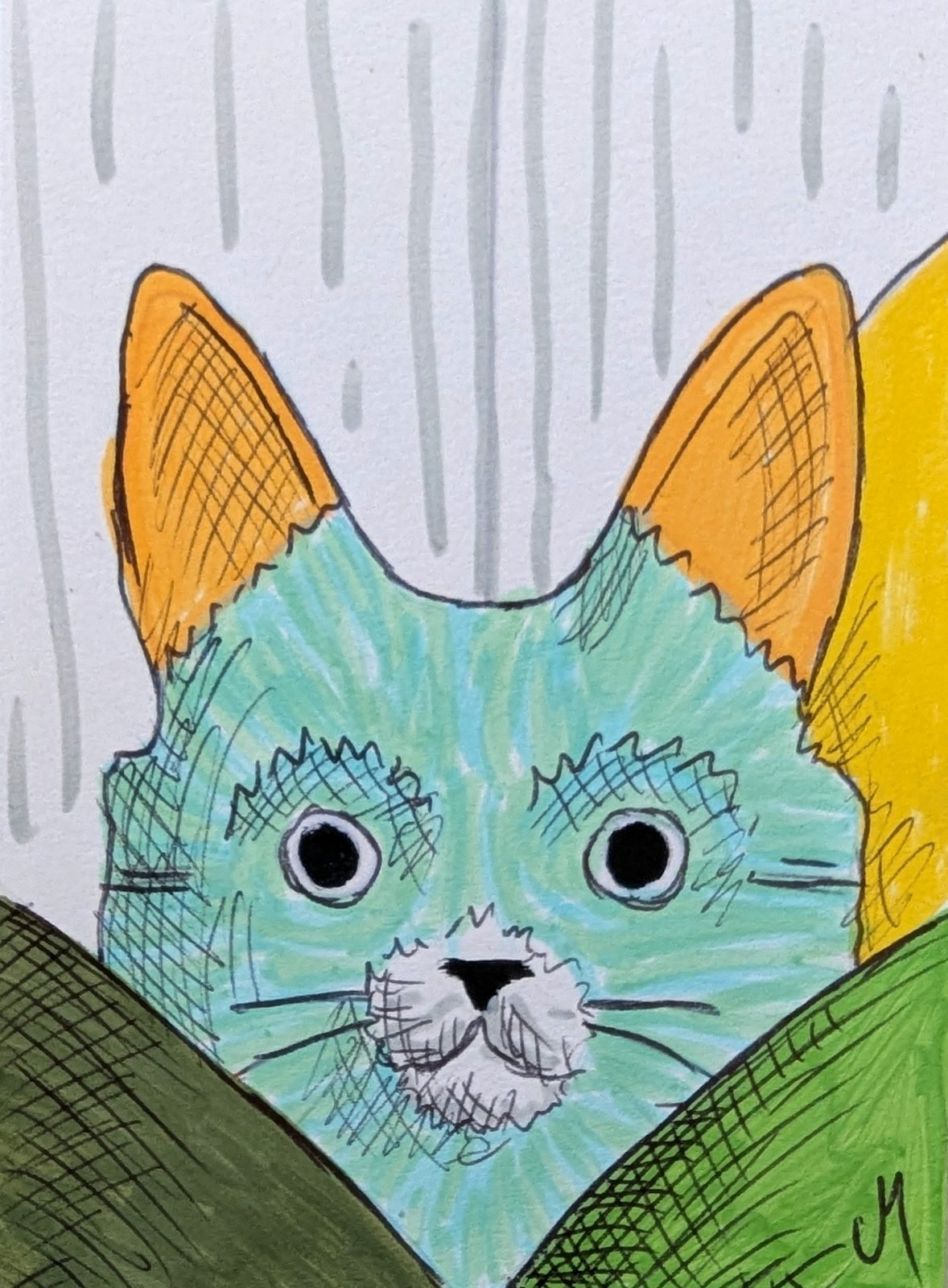 ACEO Cat Painting Original Kitten Face Contemporary Folk Art By Josh Merritt