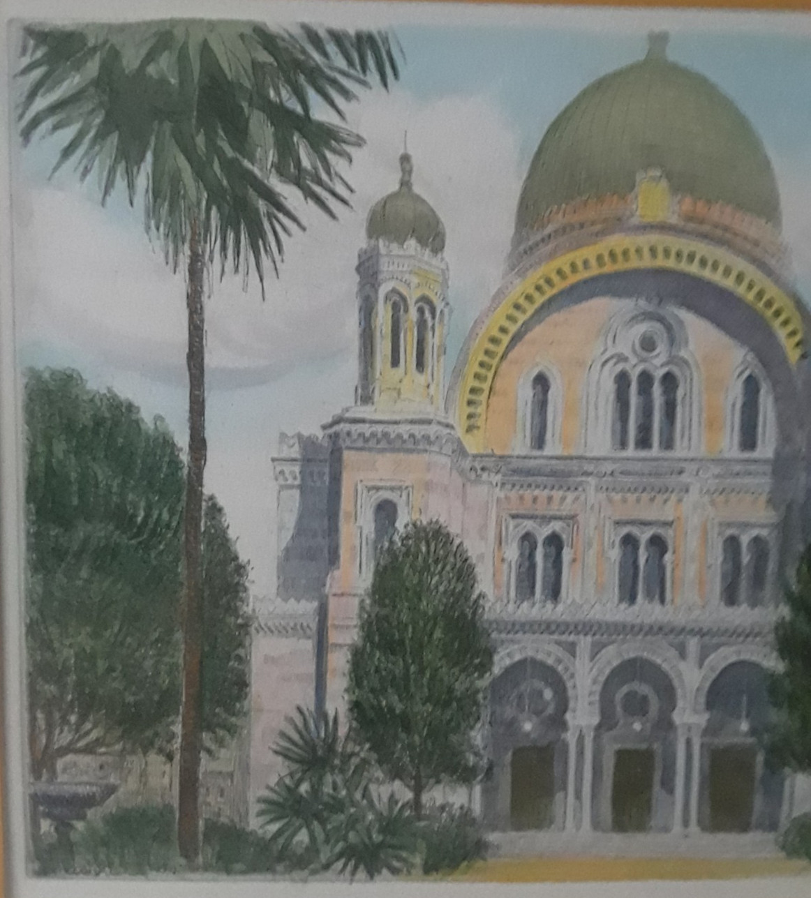 Antique Sziklay Bela a Colored Etching St. Vicent Aosia Italy Signed and Framed