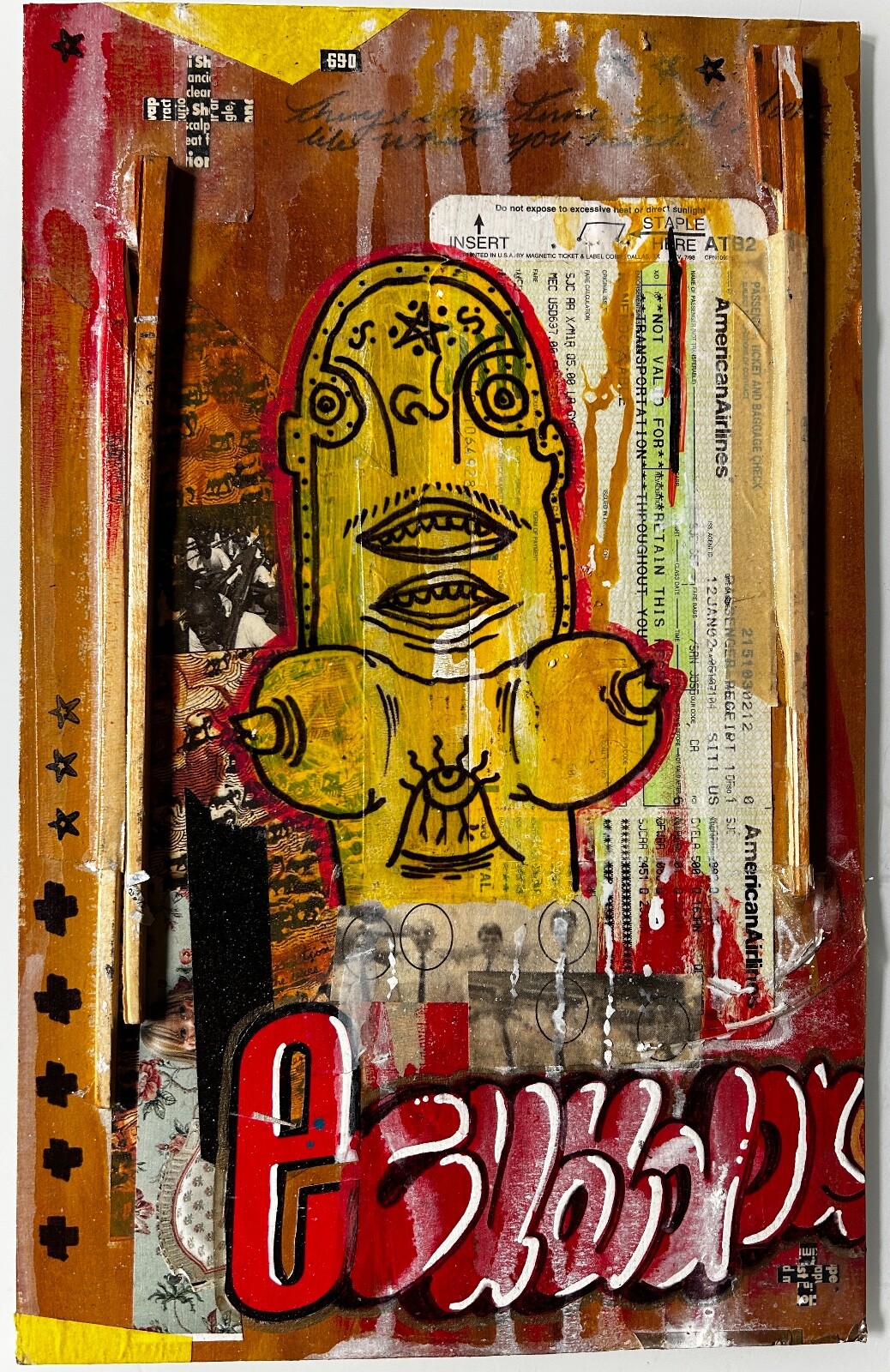 Barry McGee (School of) Untitled Outsider Art paint and collage