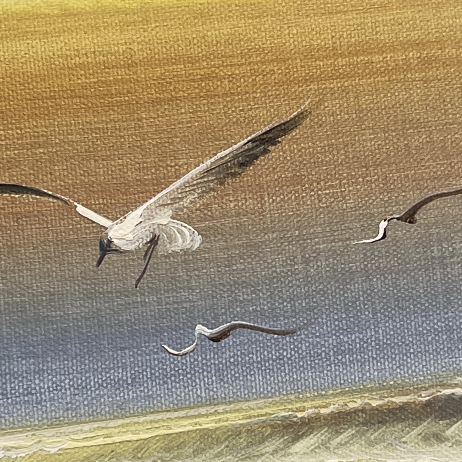 Large Florida Beach Scene, Sofa Painting 31” X 43”, Sea Gulls & Sand. & Signed!