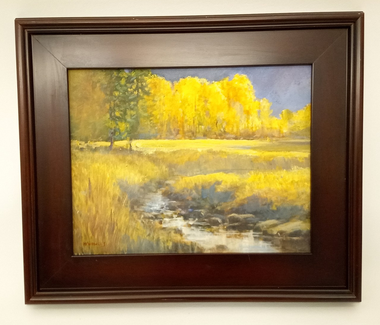 Nancy Knowles original oil on canvas painting landscape yellow trees creek