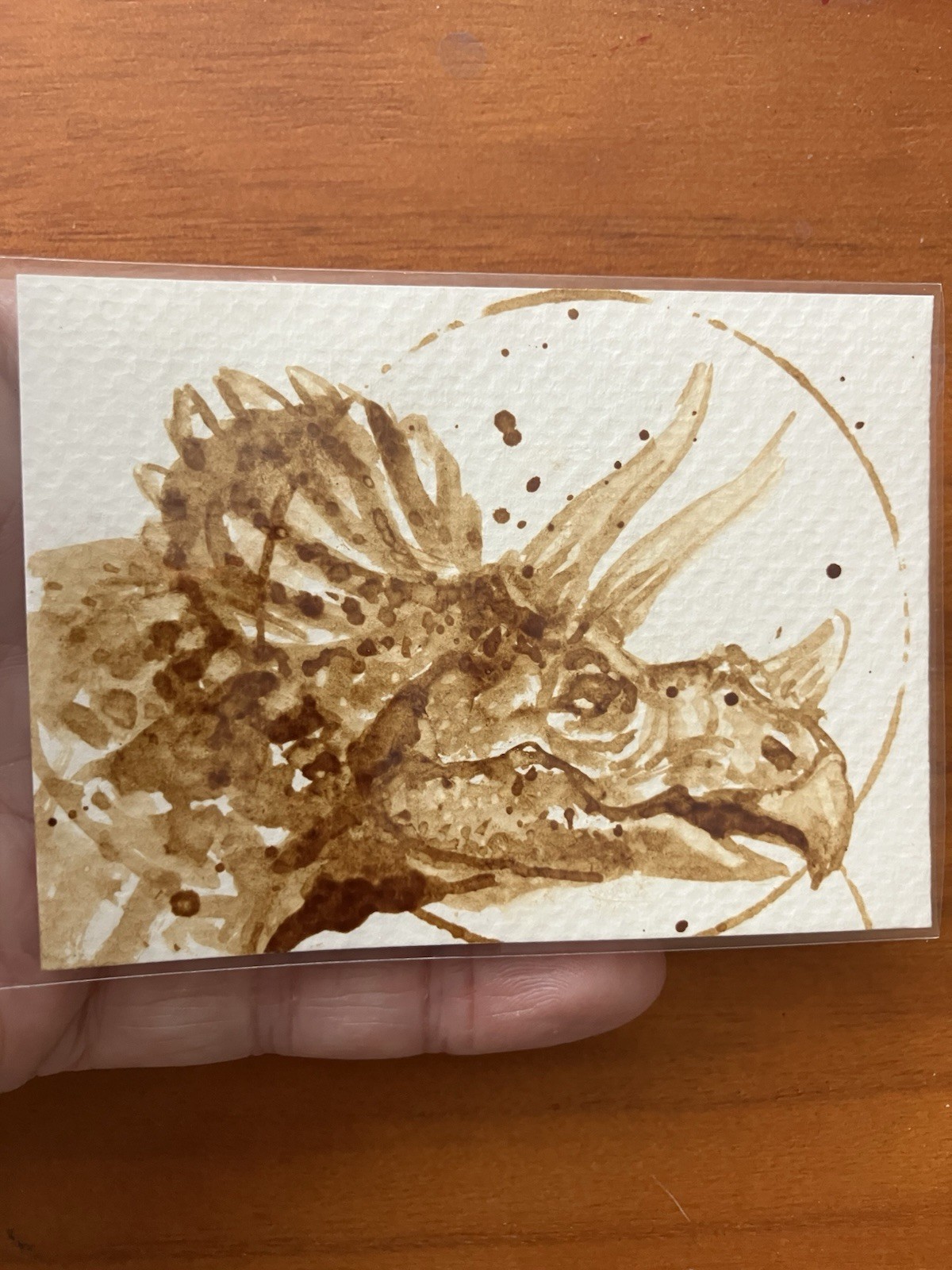 Original Coffee Triceratops Dinosaur Painting Miniature Realism Art ACEO ATC