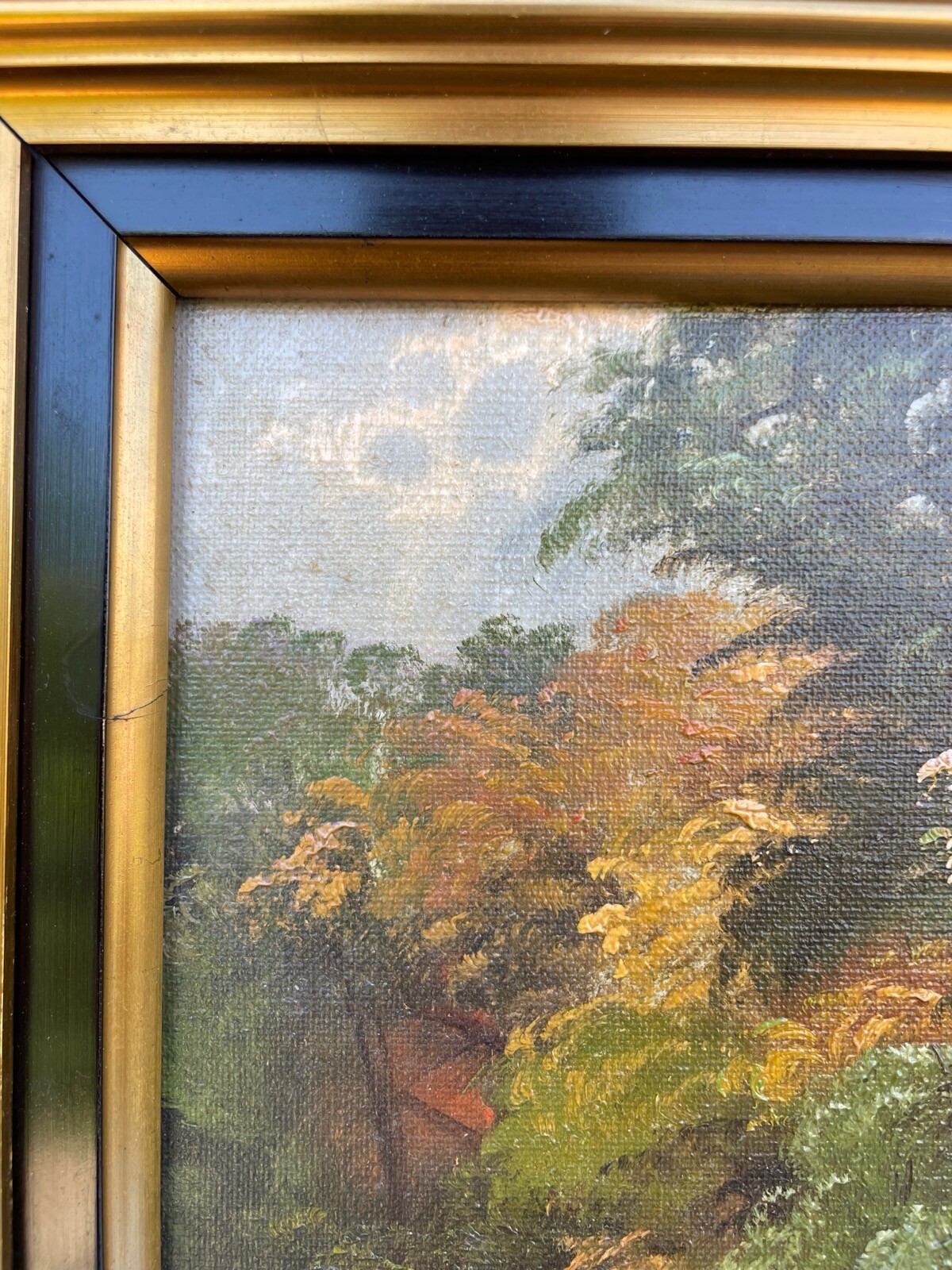 Impressionist Autumn Park Landscape Deciduous Trees Lake Bank Oil Painting 1936