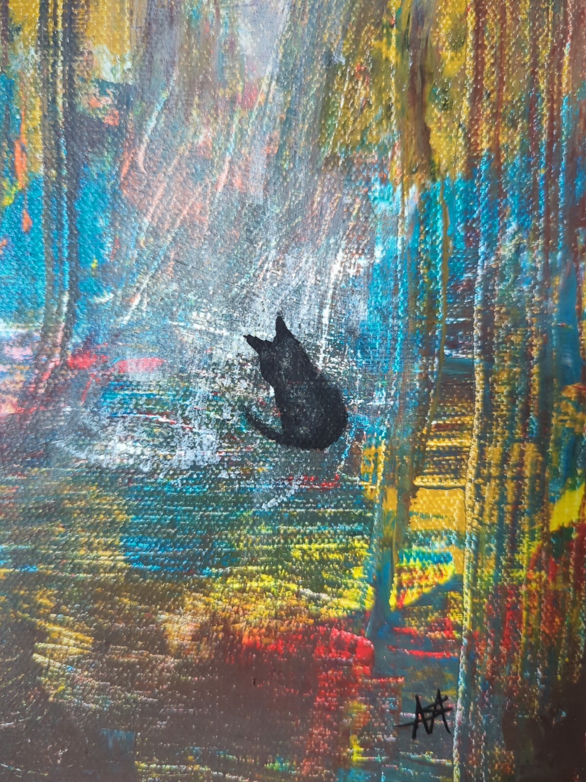 Black Cat Tree Landscape Painting Original Abstract Nature Art Samantha McLean