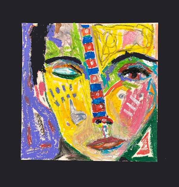 Original Portrait Painting 8×8 Expressive Bright Colorful Raw Outsider Naive Art