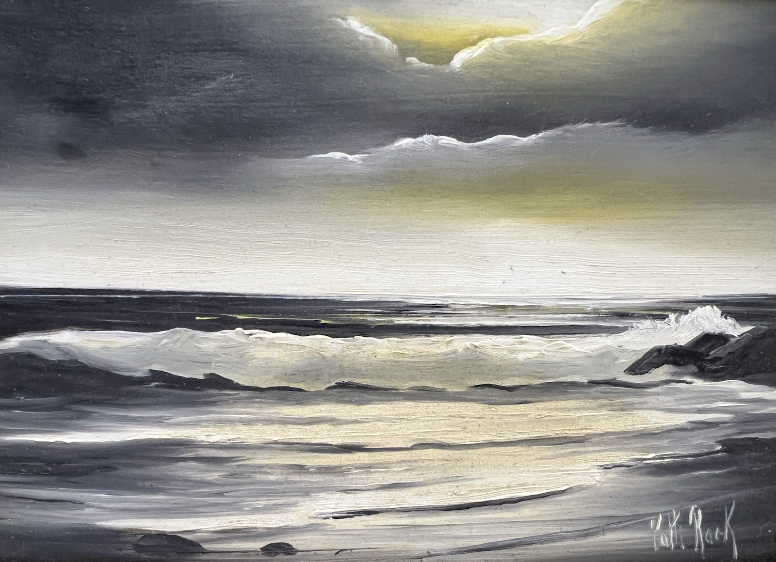 Estate Found Vintage Patti Rock (1927-2004) Coastal Oil Painting on Masonite