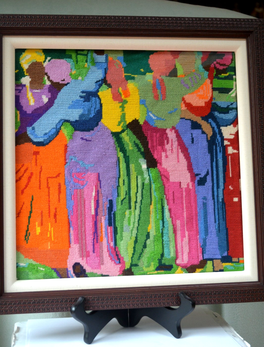Six Women With Head Scarves Custom Needlepoint- Matted and Framed