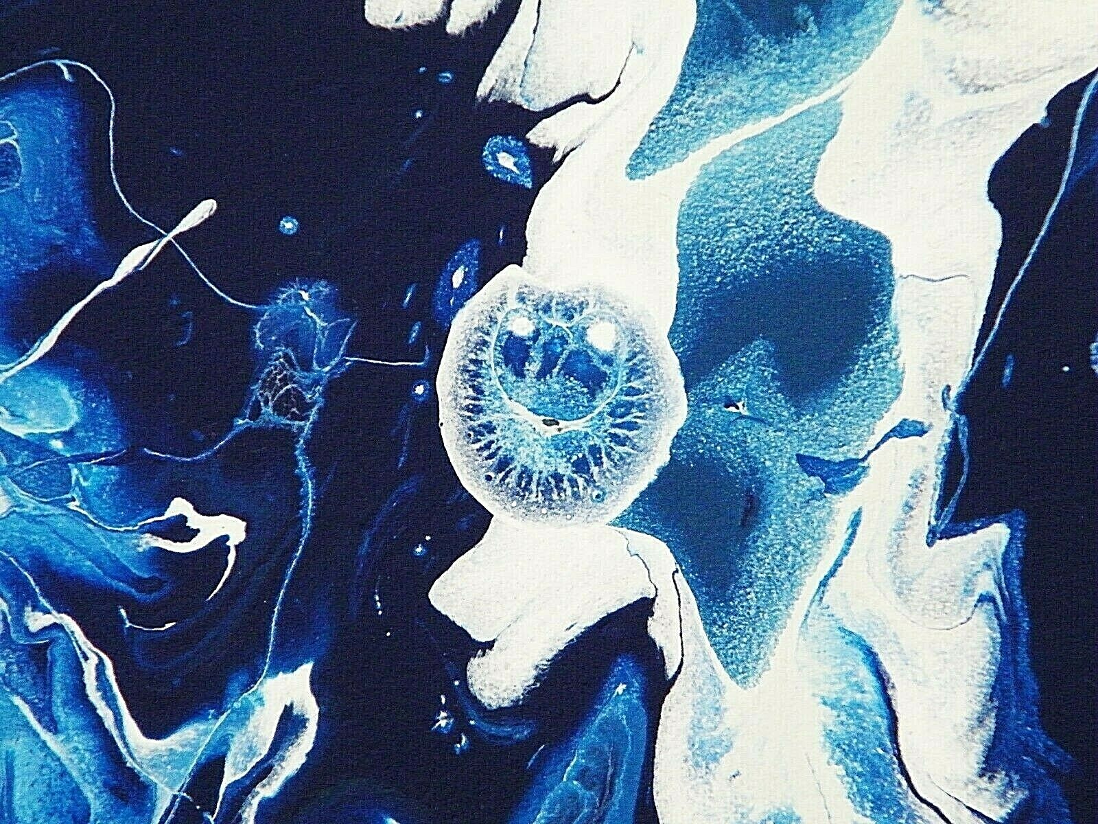 Abstract Painting Fantasy Art Blue White Ocean Waves Canvas Wall Decor, 16×16