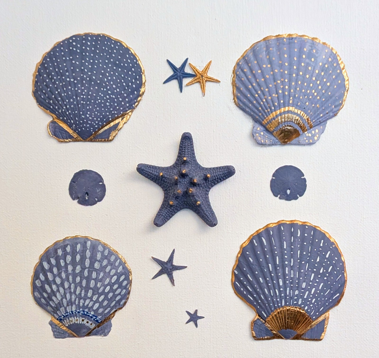 Hand Painted Natural Shell Framed Coastal Wall Art Nautical Beach Decor