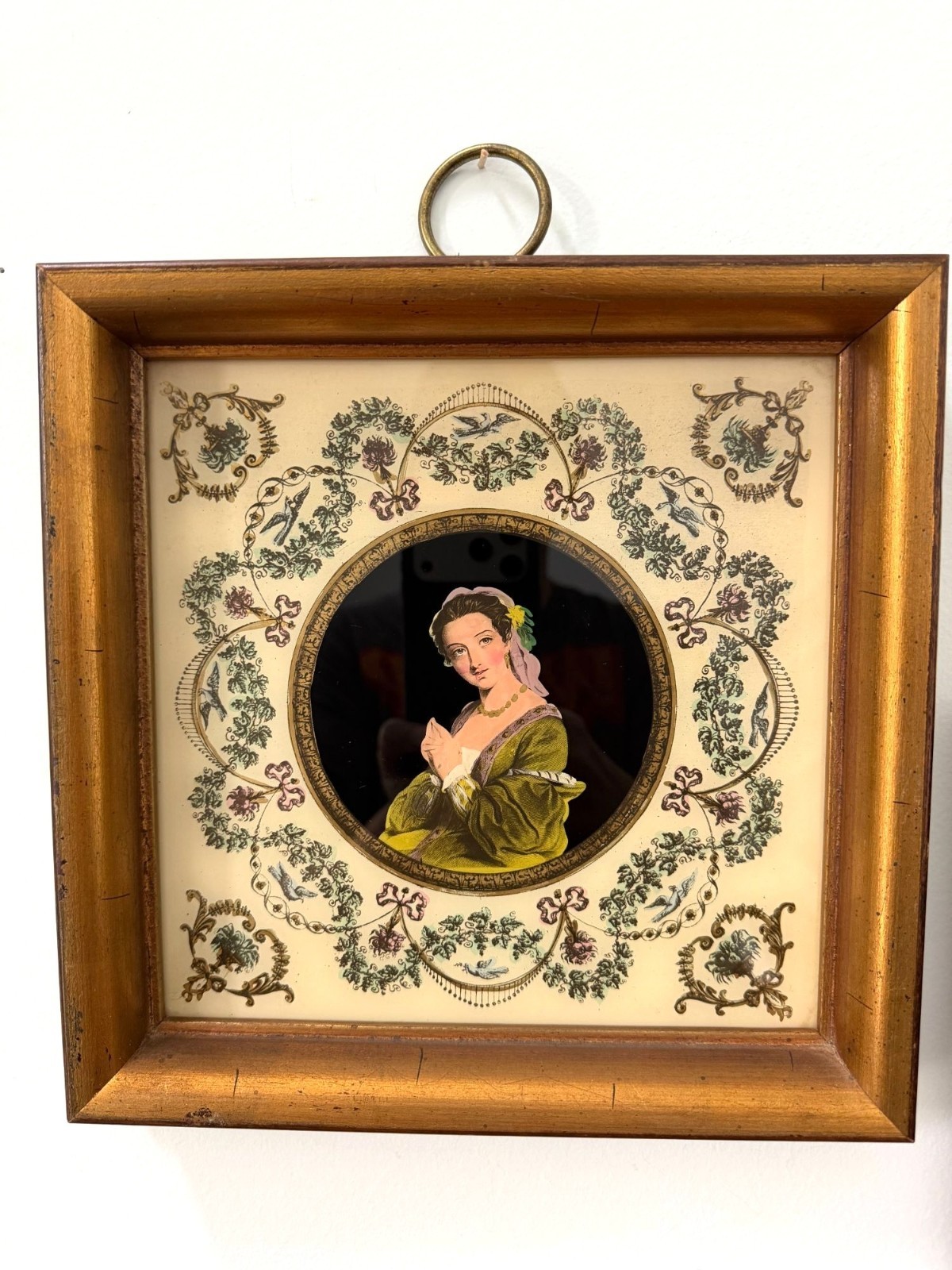 Vintage Verre Églomisé Reverse Painted Portraits Sungott Art Studios New York