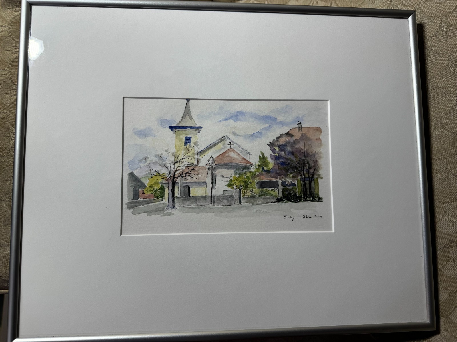 Stunning «Church And Landscape Scene» Watercolor Painting – Signed And Framed