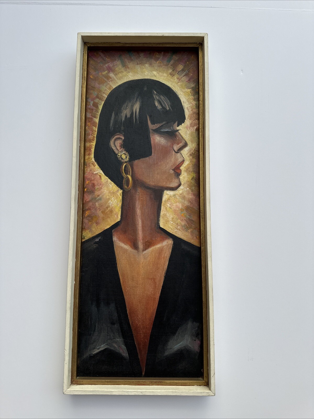 VINTAGE PAINTING PORTRAIT PRETTY WOMAN SHORT HAIR MODEL FASHION MYSTERY ARTIST