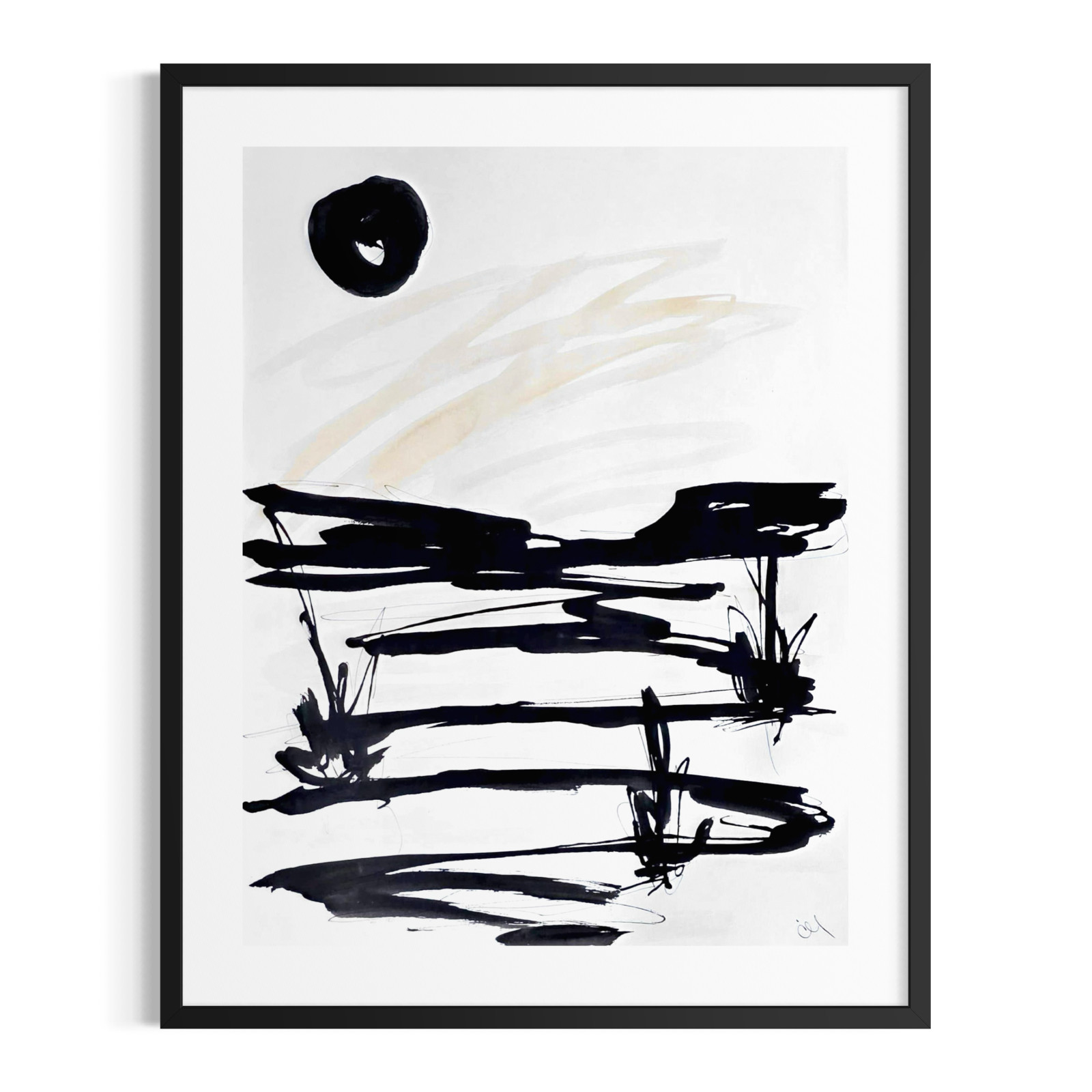 Original Hand Painted 9×12 Abstract Ink Monochrome Paper Art Signed Modern Piece