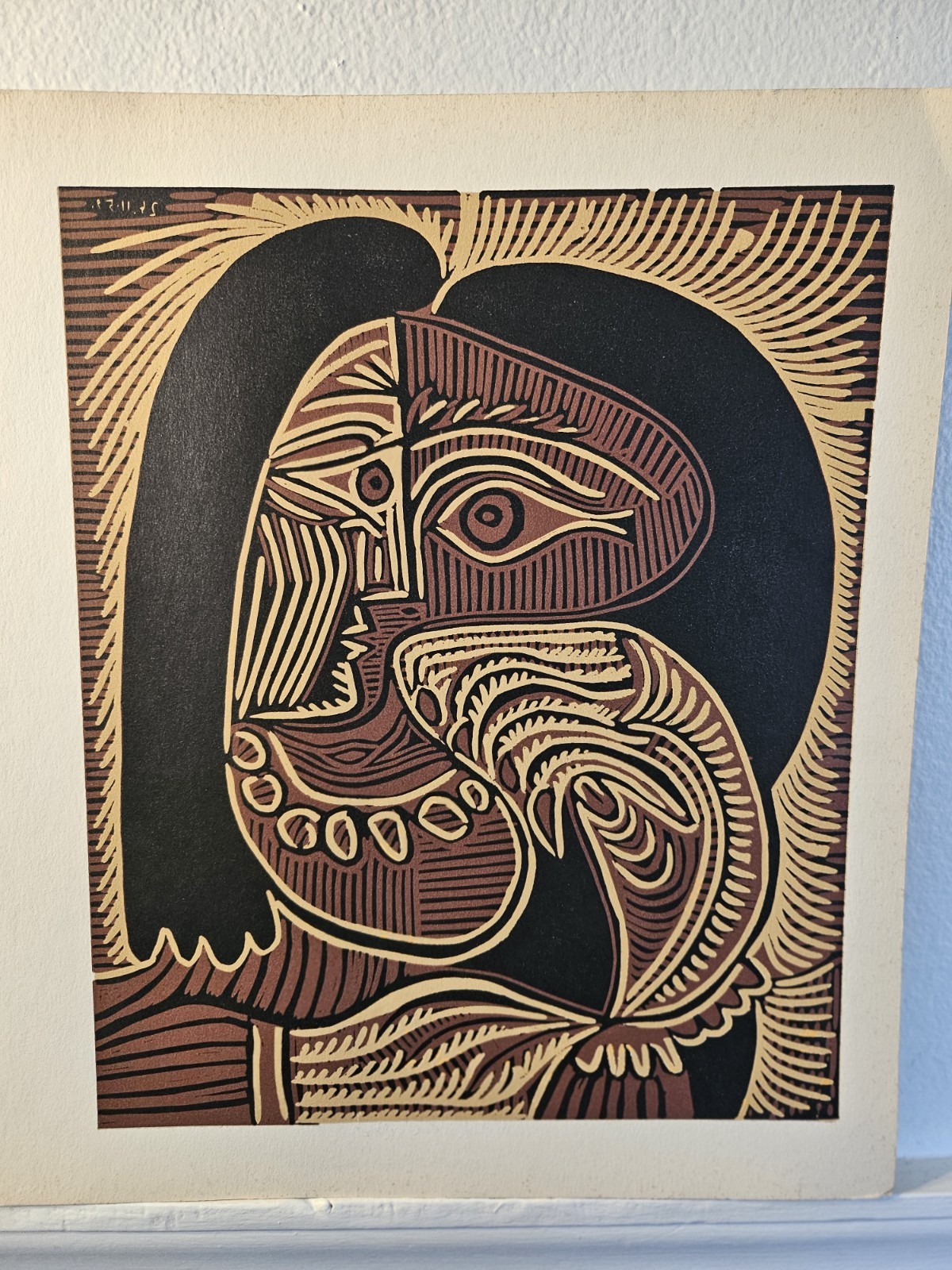 Picasso Linocut Print original linocut of «Femme au Collier»-woman with Necklace