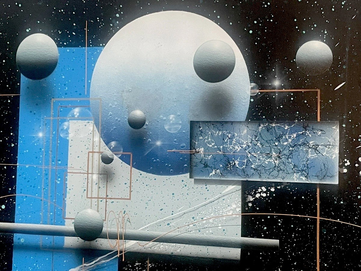Josef Krugler Acrylic Painting On Canvas Spheres Planets Geometrical Abstract