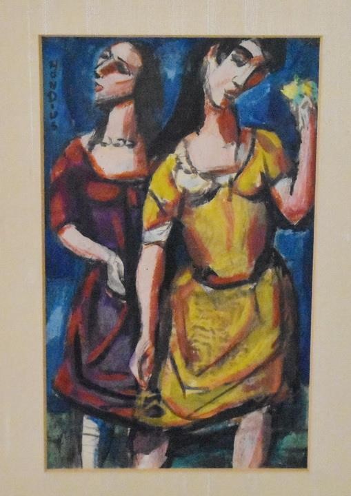 GERRIT HONDIUS SIGNED ORIGINAL MODERNIST OIL PAINTING TWO WOMEN SISTERS FRAMED