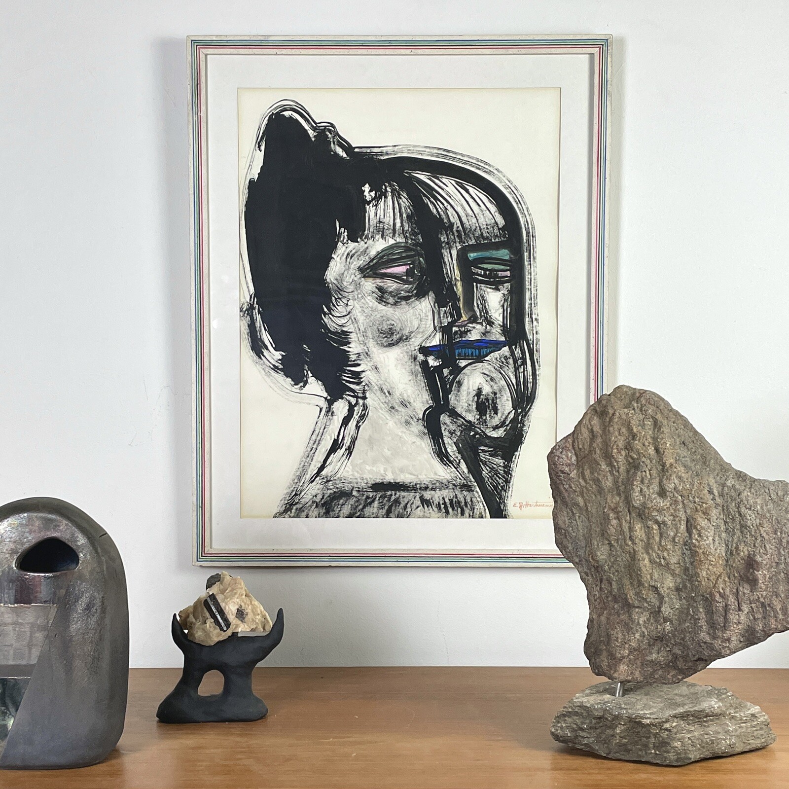 E.J. Hartmann (American, b. 1925) Modernist Portrait of Woman (1971, Gouache)