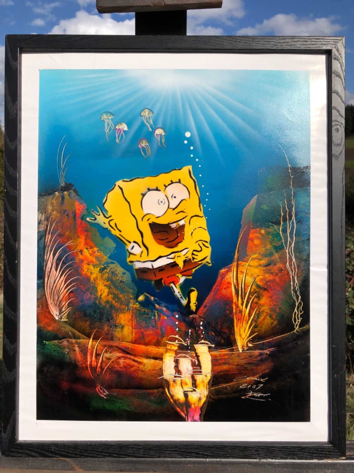 Sponge Bob Square Pants goes Swimming & Diving, Original Painting, Signed/Framed