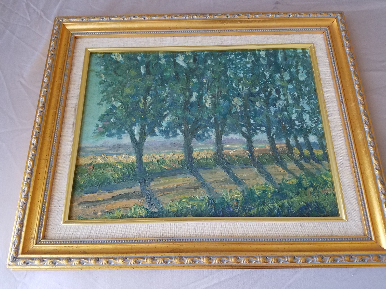 Row of trees along road — Oil Painting 14″ x 17″ Nicely framed
