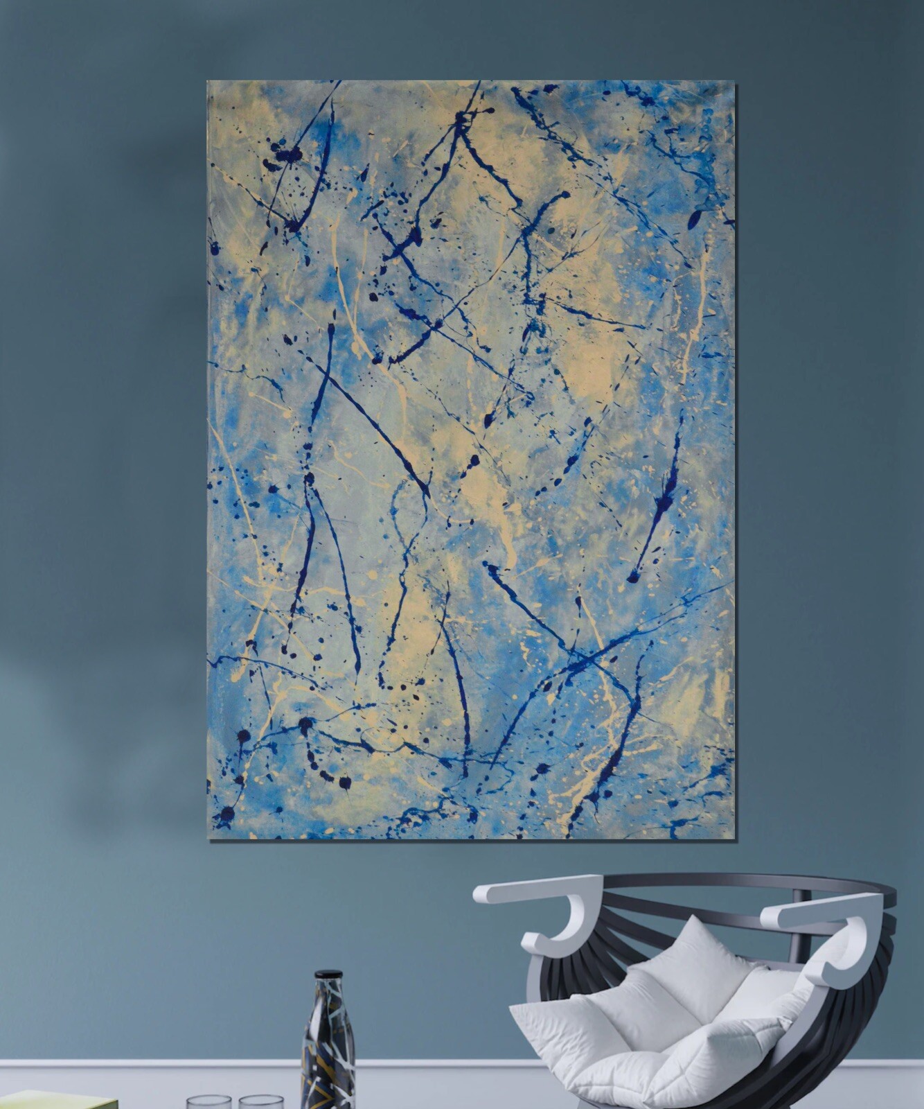 64”X44” Pollock/Richter style canvas ￼painting Acrylic,Abstract, Modern,X Large