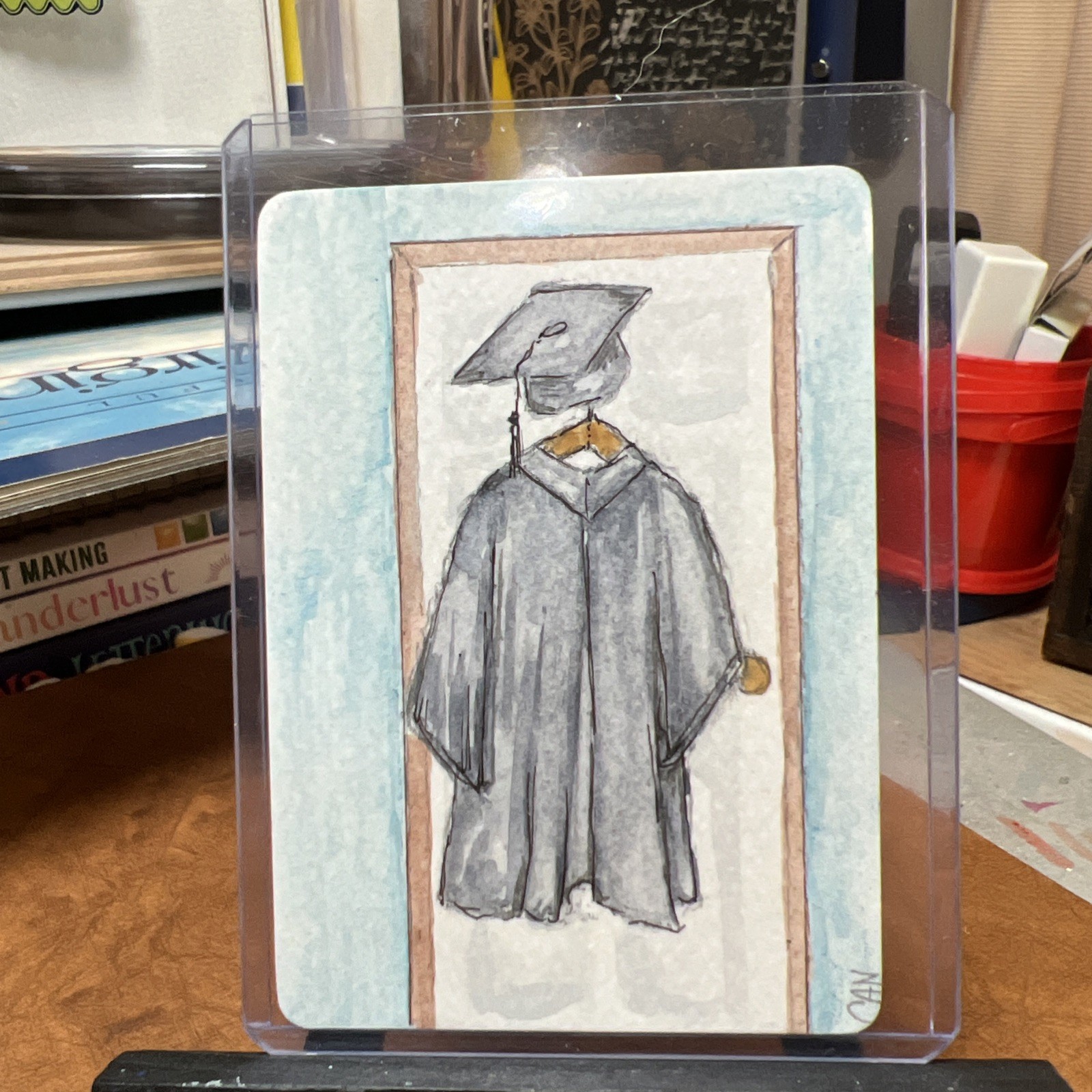 ACEO/ATC Original Painting 2.5 x 3.5 In. Watercolor Graduation Gown 2026 Signed