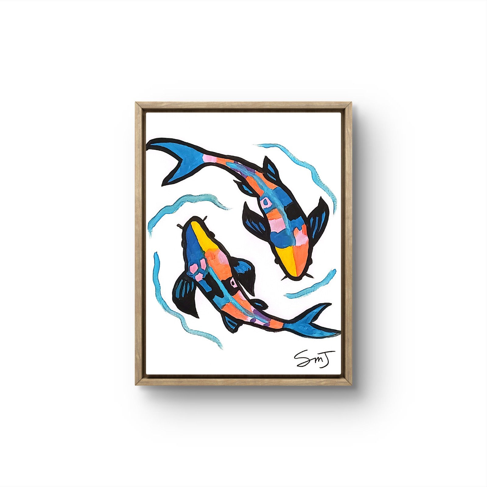 JULIEN Original 12×16 TWO KOI FISH Abstract Expressionism Canvas Painting
