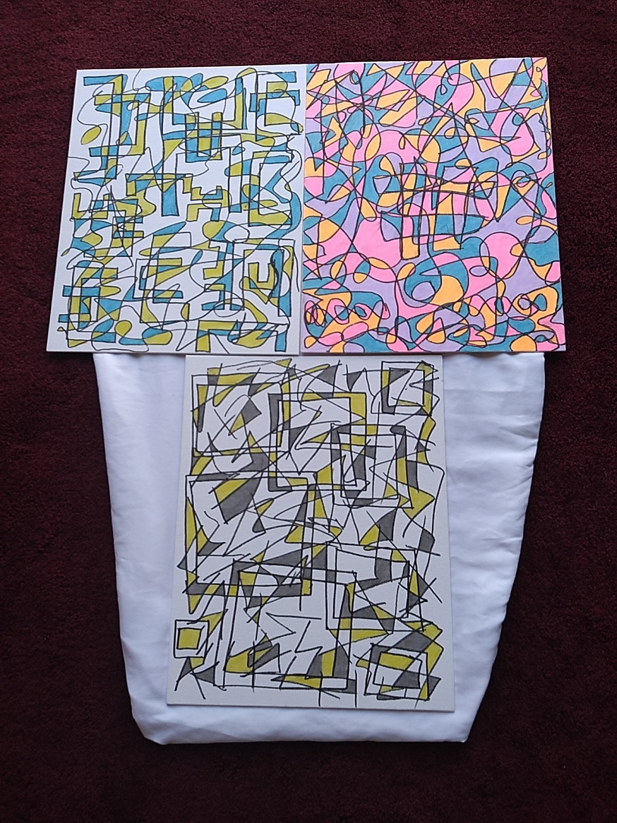 3 Mosaic Arcylic Abstract Painting On 11×14 in Canvas Signed And Dated