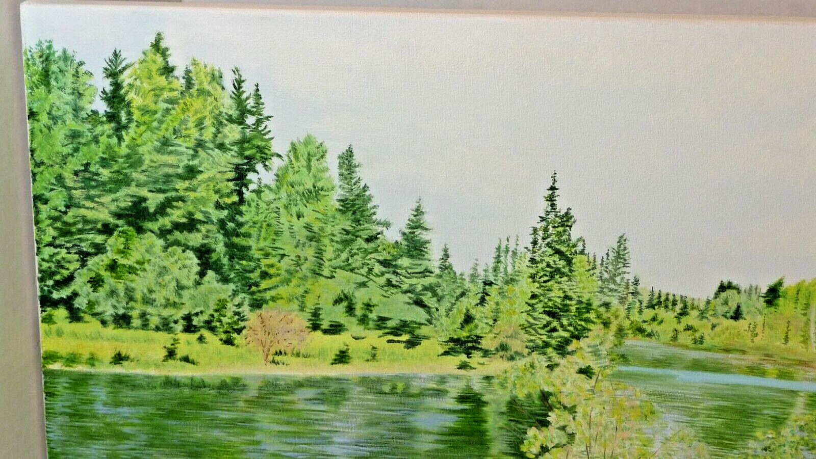 Original 24×12 Nature Oil Painting Catherine Johnston Natures Green Reflections