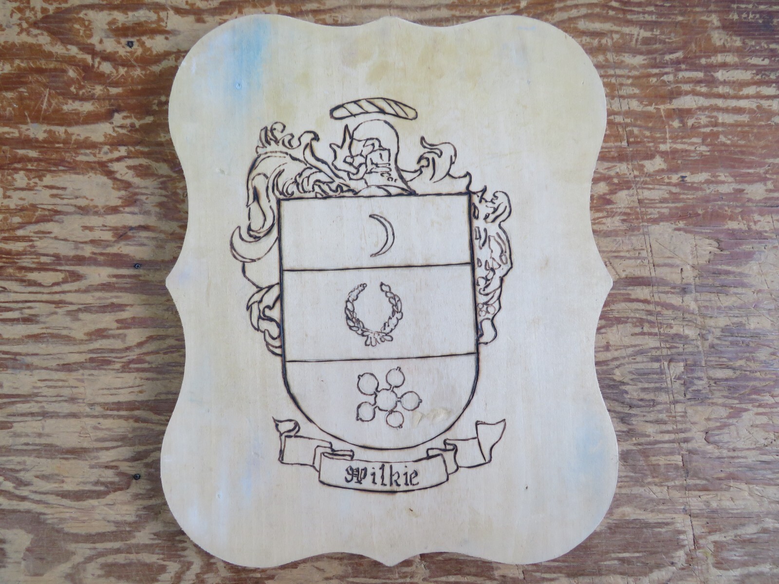 Original Wood Burning Art – Forest/Heraldry 2 Sided – Leonard Rollins 10.5″x8.5″