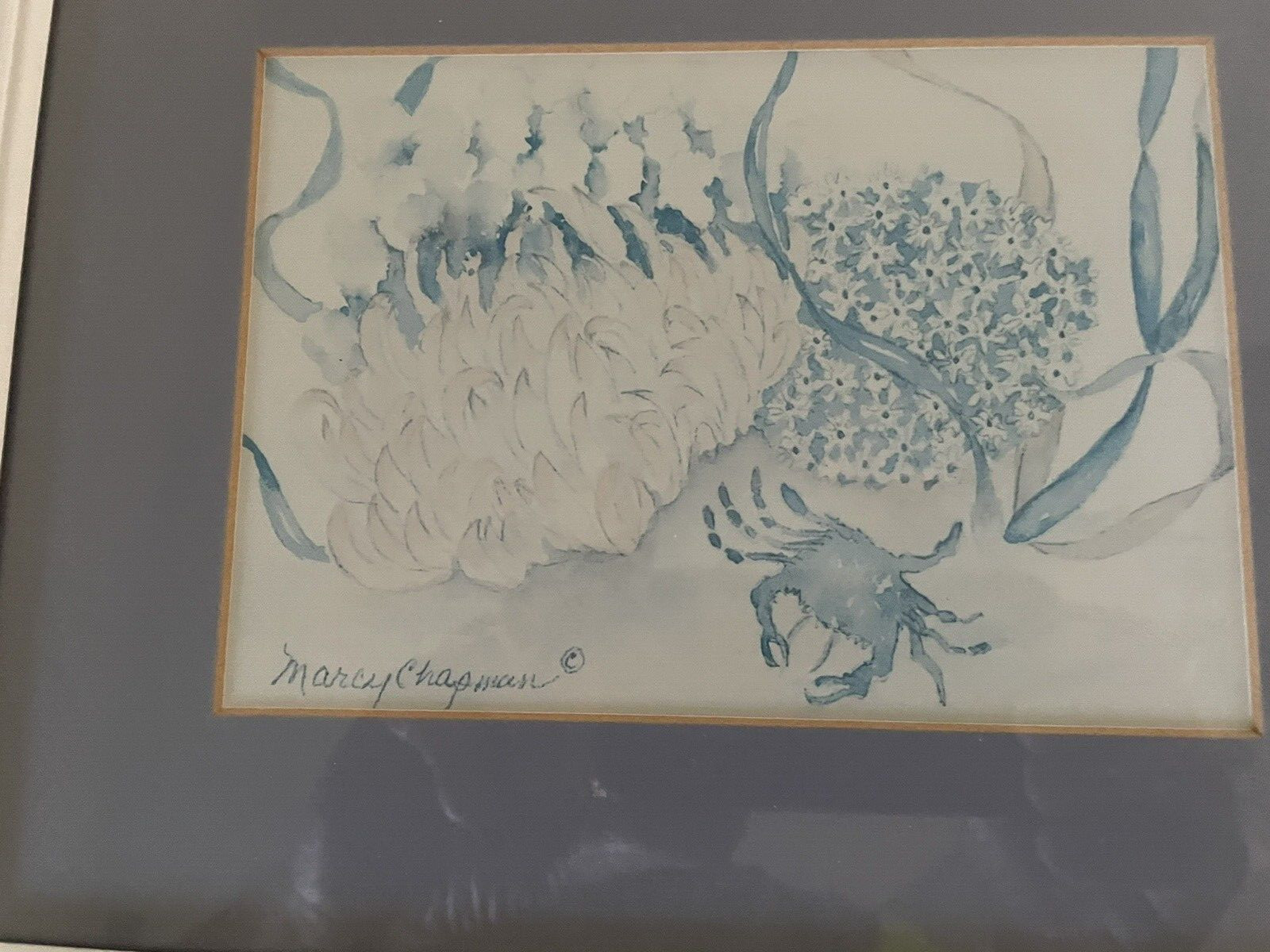 (3) Marcy Chapman Signed Matted Framed Art Print Watercolor Sea Life 9.5″x11.5″