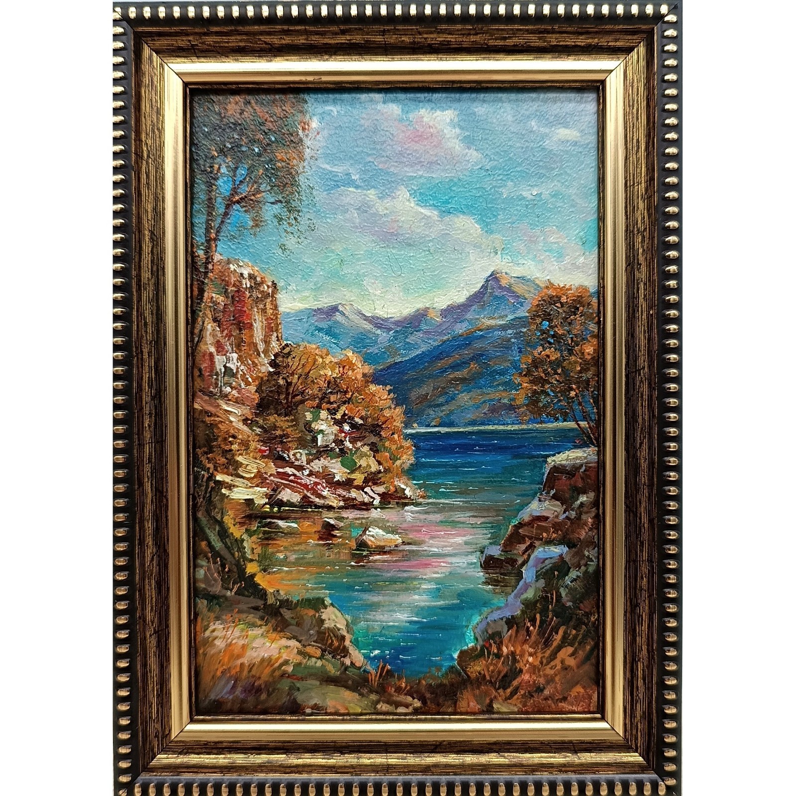 Mountain Lake Original Oil Painting 4×6 Framed Signed Nature Landscape Art