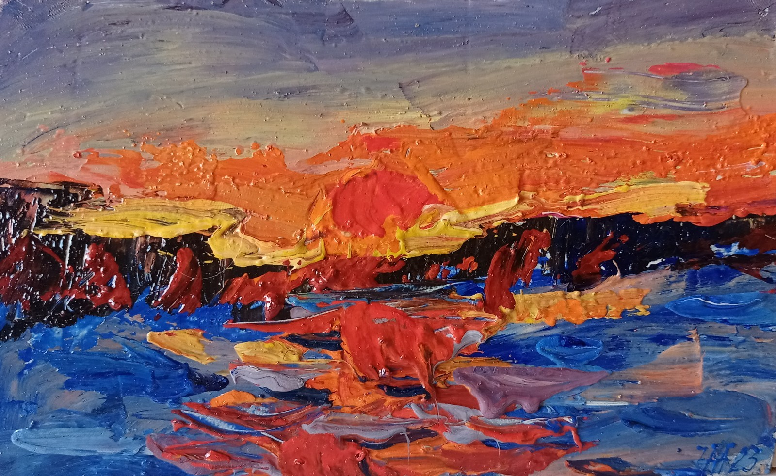 Evening Impasto Painting Original Art Impression Oil Painting 6 x 9 in