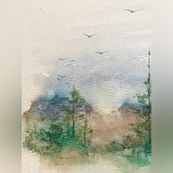 Forest Landscape Original Painting Tree Art Watercolor Decor Artwork Artettina