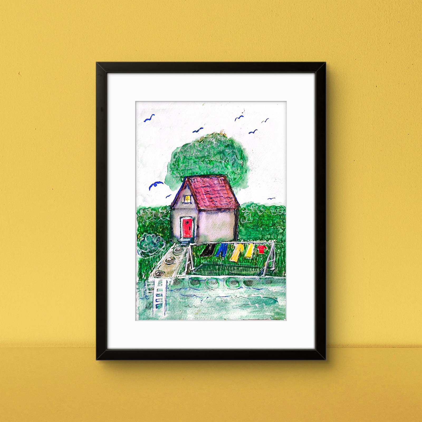 Laundry On The Line Contemporary Expressionist Original 7×10 Watercolor Painting