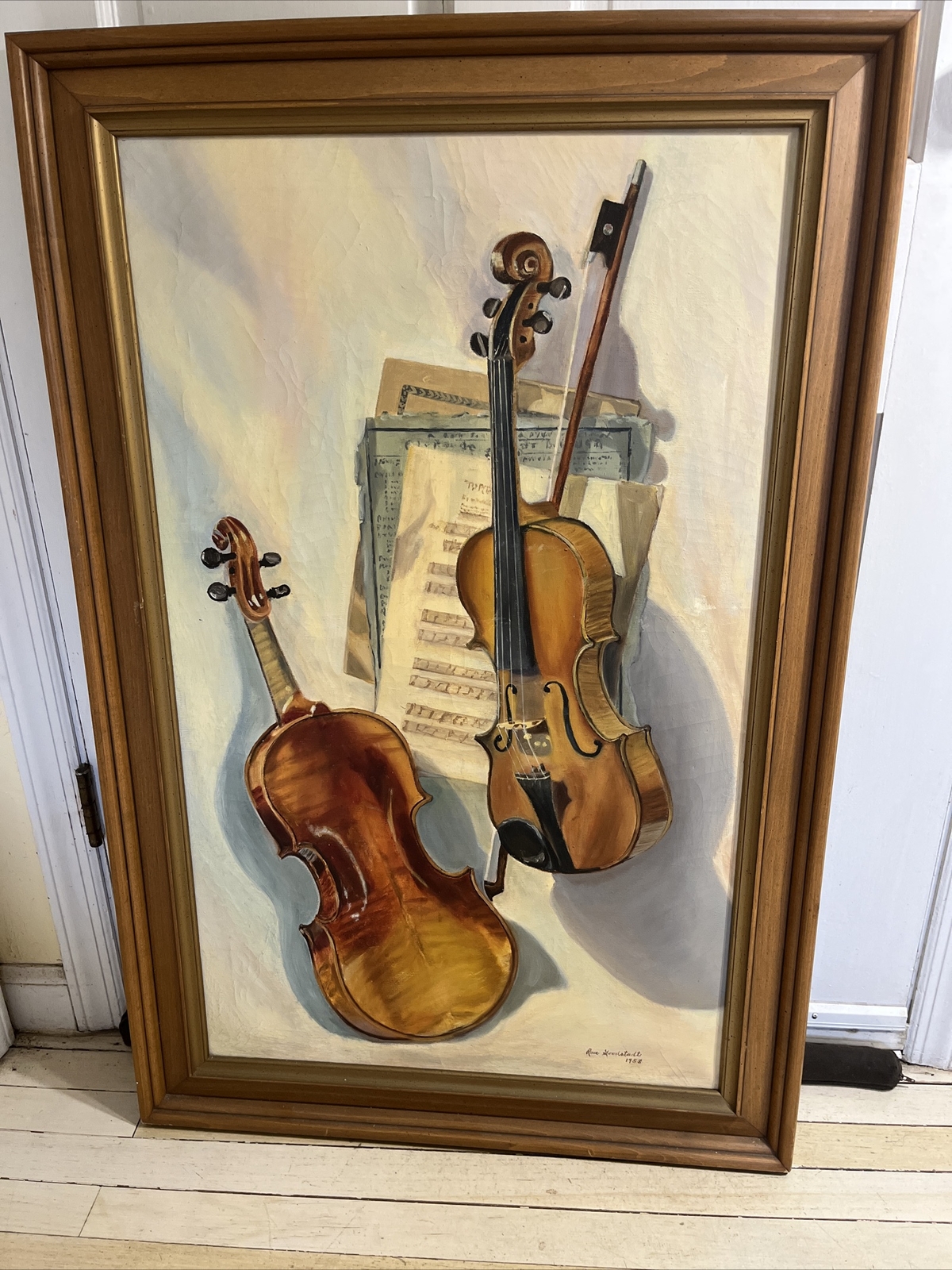 RARE VIOLIN ORIGINAL OIL PAINTING ON CANVAS By Rose Goodstadt 1958 SIGNED 42×38”