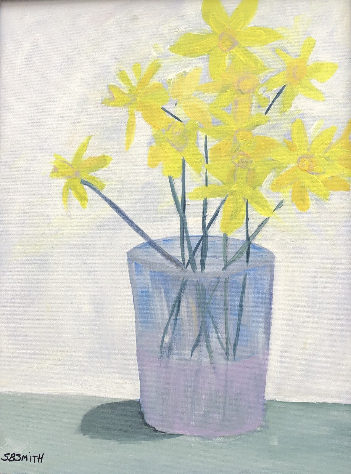 Medium sized original signed flower painting `~ Daffodils in a vase